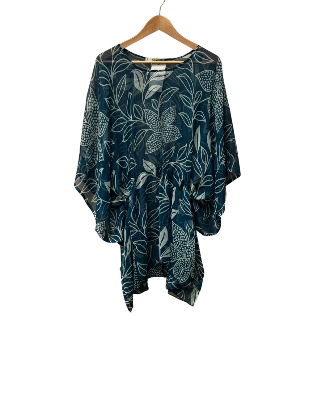 Salty Lemon Teal Leaf Print Sheer Swim Coverup NWT